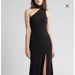 Lulus- Keep it Interesting Mock Neck One-Shoulder Gown